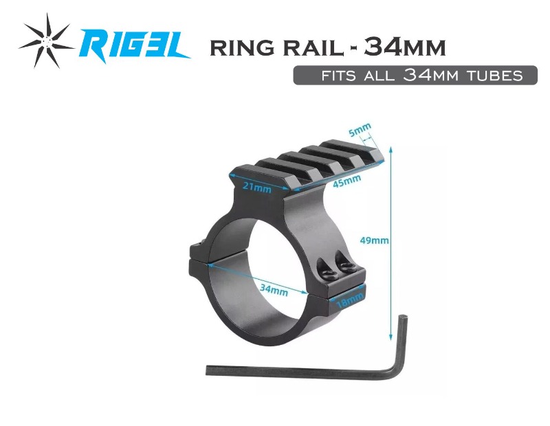 Ring Rail Scope Mount - 34mm for torches, scopes and laser