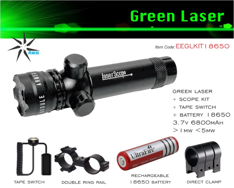 Green Laser + Scope Kit + 18650 Battery